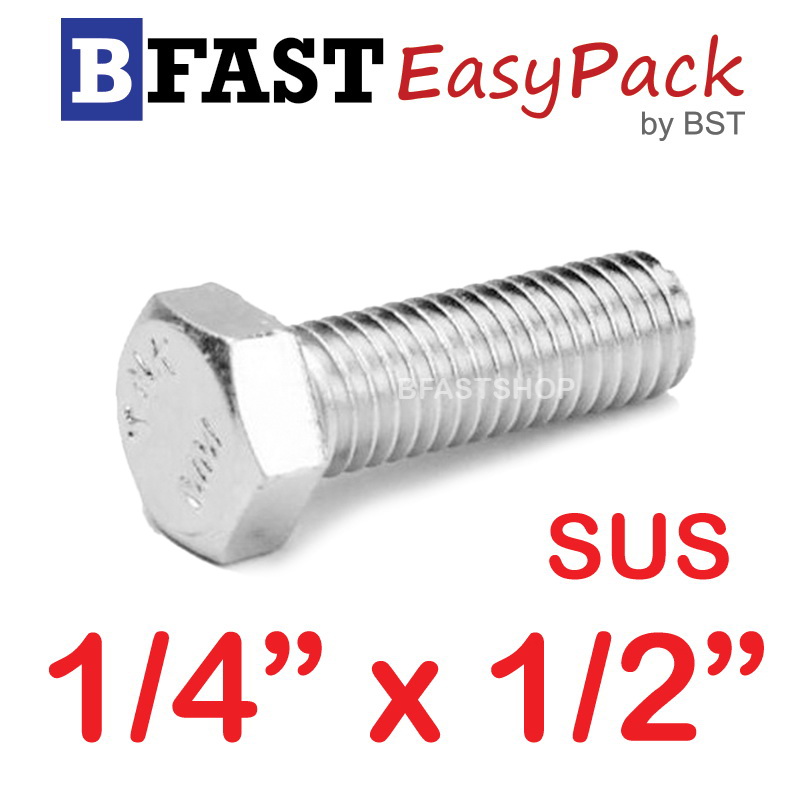 สกรูหัวเหลี่ยมสแตนเลส 1/4" x 1/2" (10 ตัว)