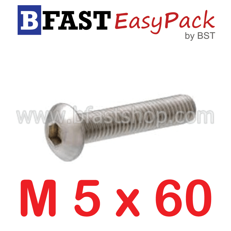 สกรูหัวจมกลมสแตนเลส SUS M5 x 60 ( 4 ตัว/ถุง )