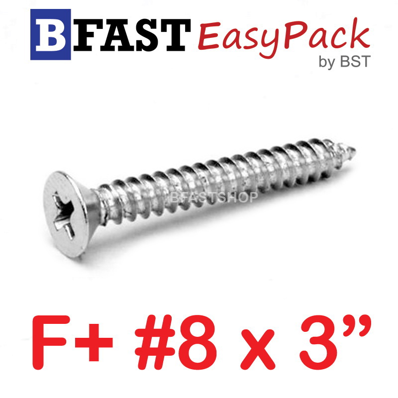 สกรูเกลียวสแตนเลส F+ SUS # 8 X 3" (10 ตัว/ถุง)