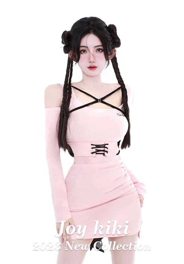 JOYKIKI : พรีออเดอร์ เดรสเข้ารูปสไตล์เซ็กซี่ แขนยาว เปิดไหล่ 1 ข้าง งานป้ายแบรนด์