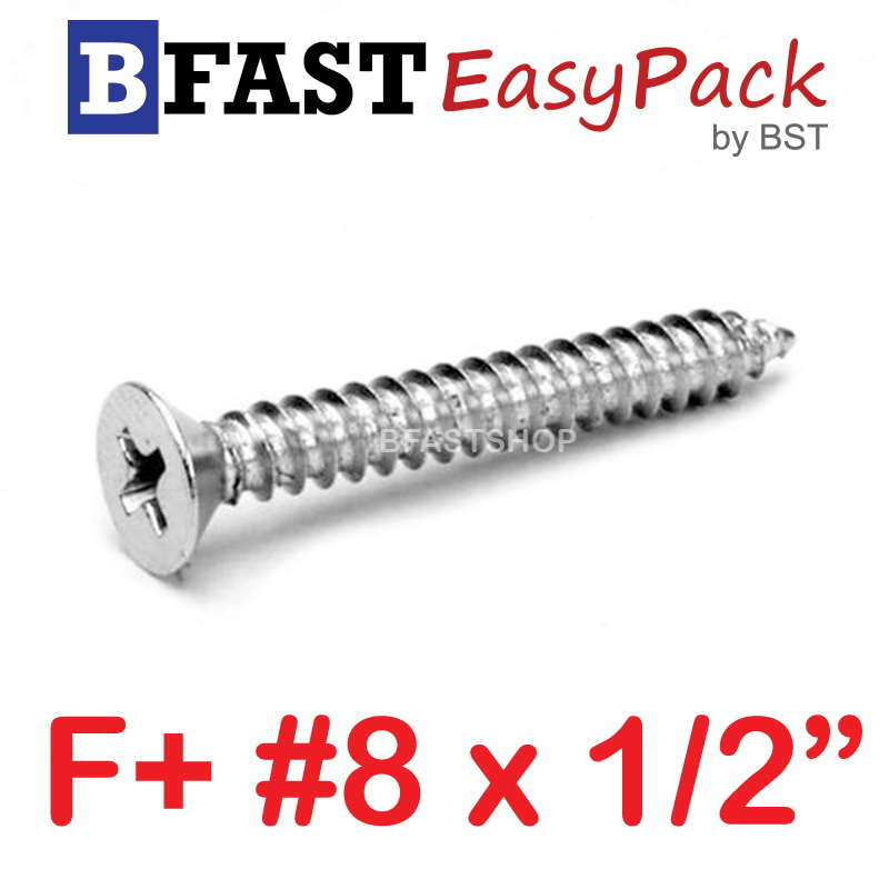 สกรูเกลียวสแตนเลส F+ SUS # 8 X 1/2" (15 ตัว/ถุง)