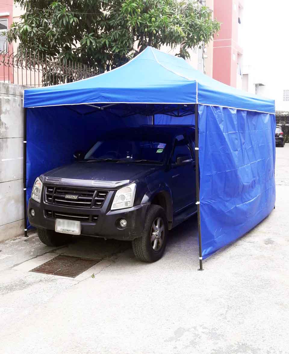เต็นท์พับได้ สีน้ำเงิน ขนาด 3m x 4.5m พร้อมผ้าข้าง 300D 3 ด้าน