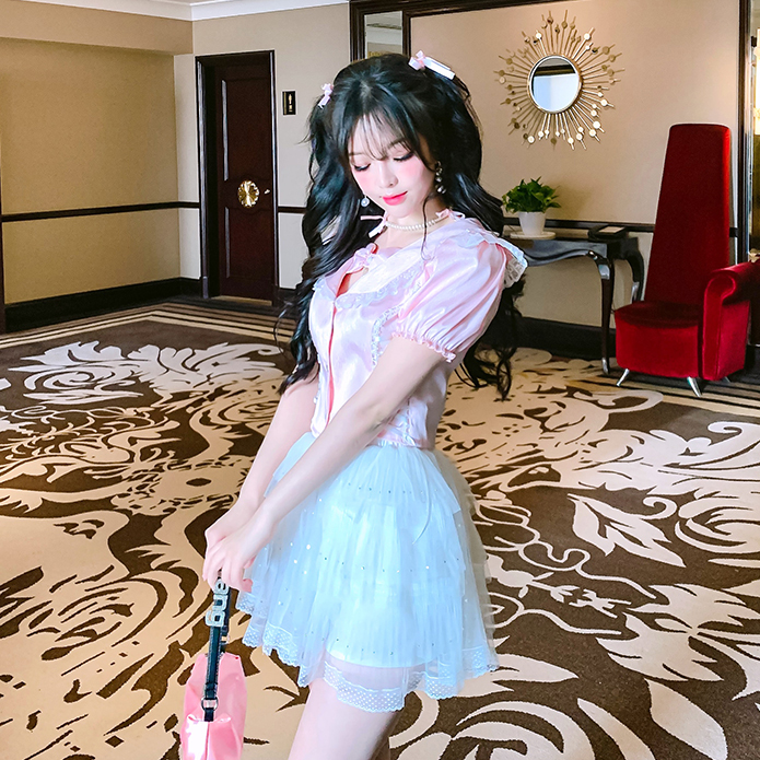 Summer Joy : พรีออเดอร์ กระโปรงชีฟองแฟชั่นแต่งระบายสีขาวหวานๆ กระโปรงทรงเค้ก มีให้เลือก 2 แบบ สั้น/ยาว แบรนด์แท้