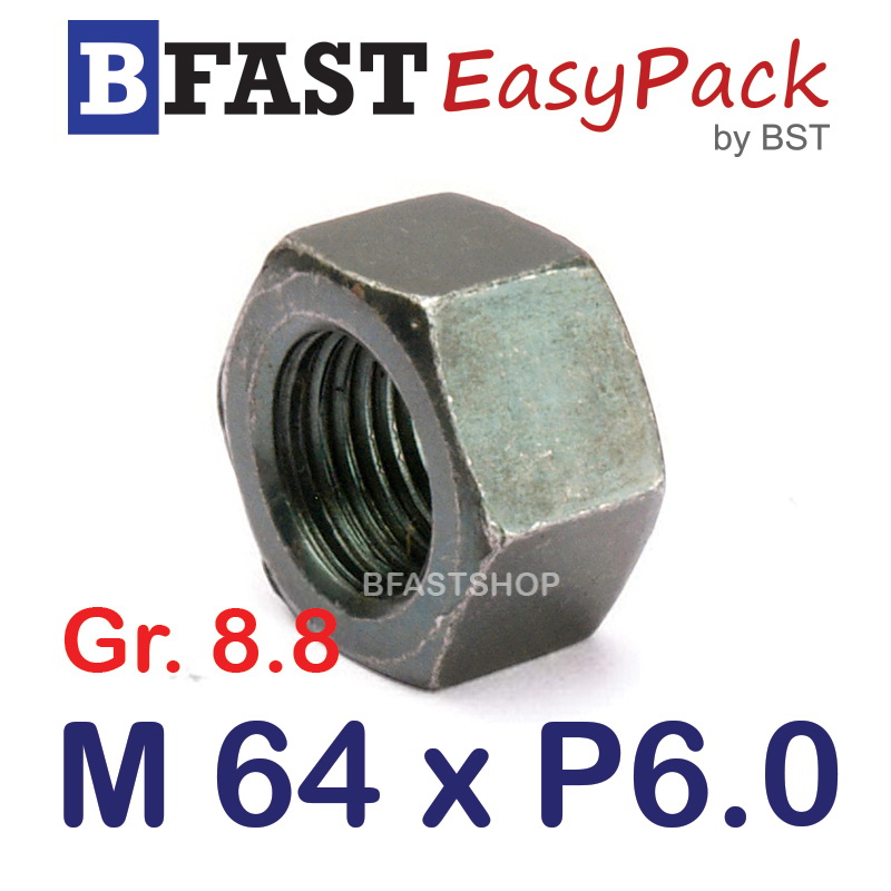 หัวน็อตมิลดำ M64 x P6.0 *เหล็กแข็ง เกรด 8.8* (1 ตัว)