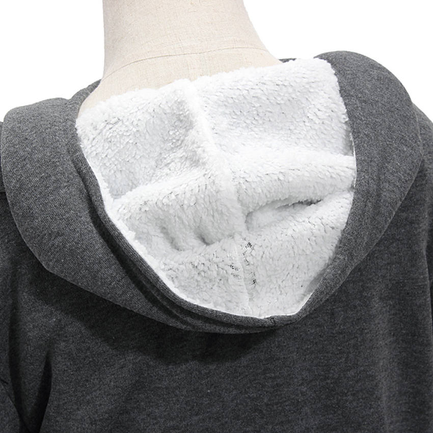 ZANZEA Womens Fleece Long Sleeve Coat Hooded Hoodie Jacket SweaterOutwear Sweatshirt Grey- INTL