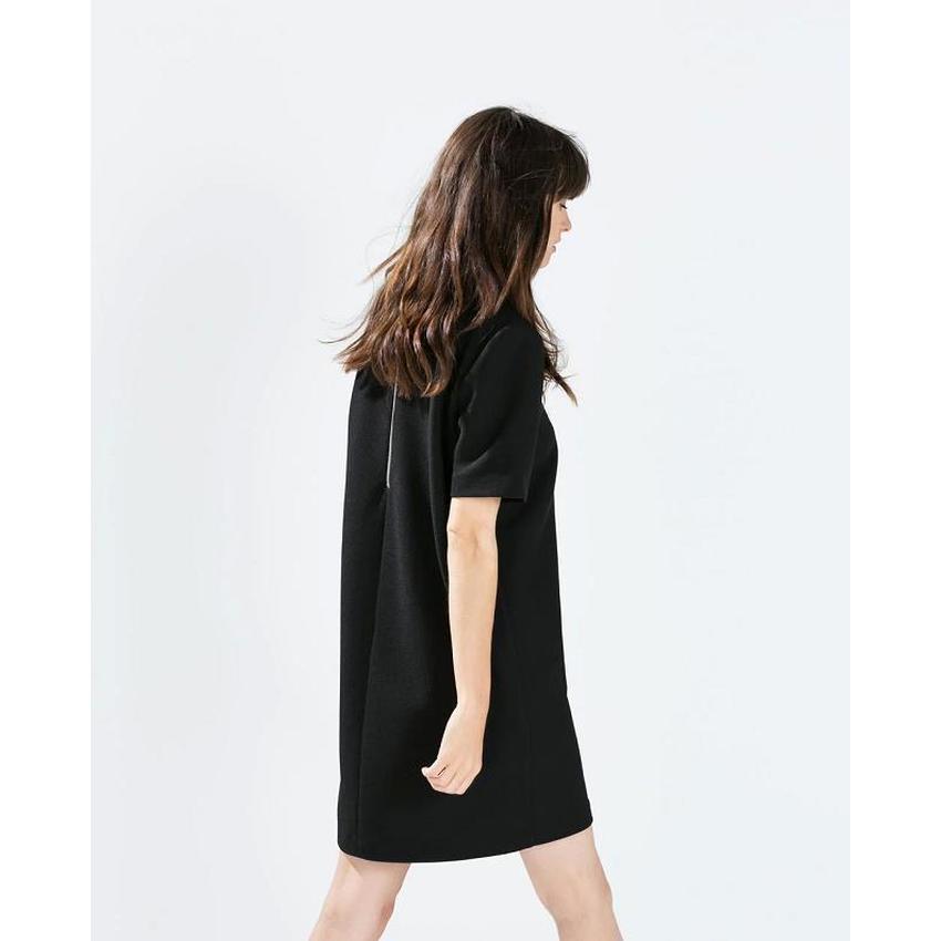 Autumn New Women Black White Brand Turn-down Short Sleeve Plus SizeStraight Women is Fashion Dresses Solid Black Vestidos L1028 - Intl