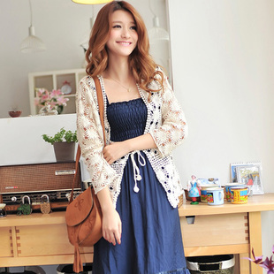 FASHION เสื้อคลุมแฟชั่น ผ้าถัก แขนยาว สีผ้าดิบ เนื้อนิ่ม ใส่สบาย ใช้เป็นผ้าคลุมไหล่ น่ารัก ASIA STREET FASHION