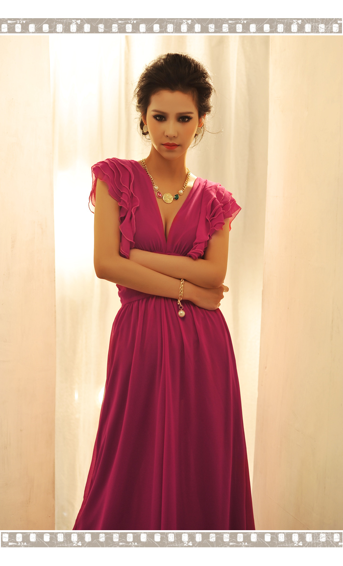 fashion jumpsuit ชุดเอี๊ยมกางเกงขายาว เซ็กซี่ คอวี สีม่วง สไตล์ยุโรป ผ้าชีฟอง สามารถใส่ออกงานได้