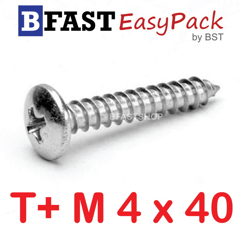 สกรูเกลียวสแตนเลส T+ SUS M4 x 40 ( 10ตัว/ถุง)