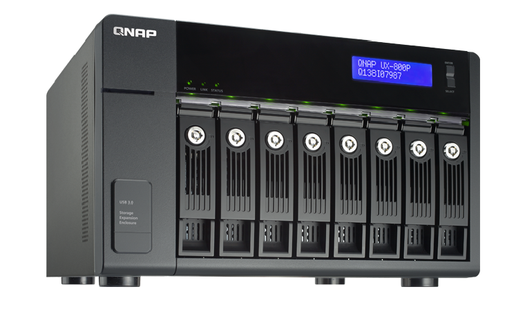 QNAP UX-800P 8-Bay x 3.5” or 2.5” SATA 6Gb/s, SATA 3Gb/s hard drive