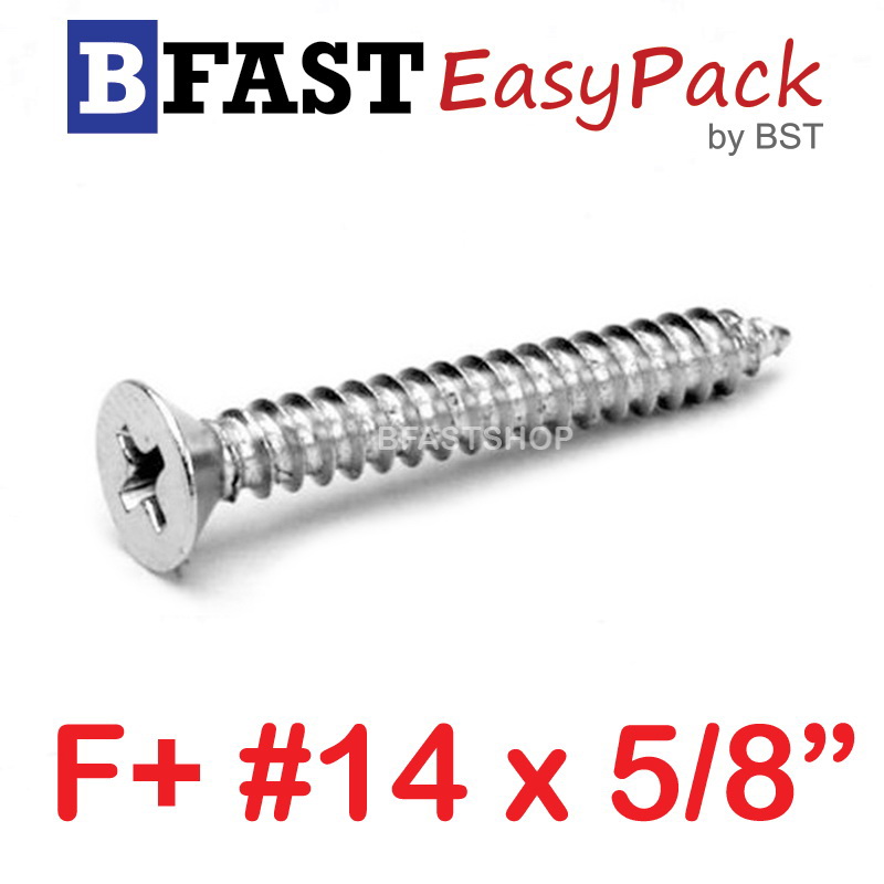 สกรูเกลียวสแตนเลส F+ SUS # 14 X 5/8" (10 ตัว/ถุง)