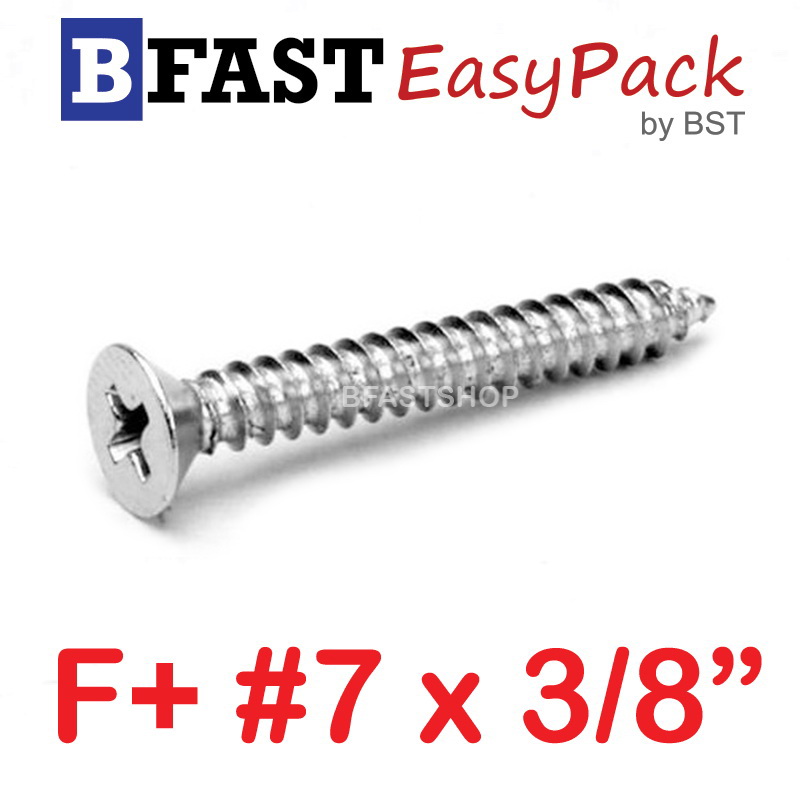สกรูเกลียวสแตนเลส F+ SUS # 7 X 3/8" (15 ตัว/ถุง)