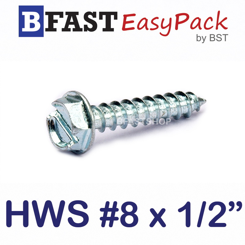 สกรูเกลียวเหล็กหัวเหลี่ยมผ่าติดแหวน HWS #8 x 1/2" (25 ตัว/ถุง)