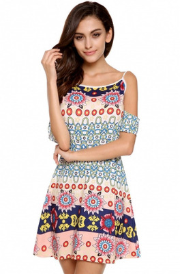 Fashion Sexy Womens Floral Linen Long Sleeve V-Neck Cute Short MiniWomens Dresses Online Dark Blue (Intl)