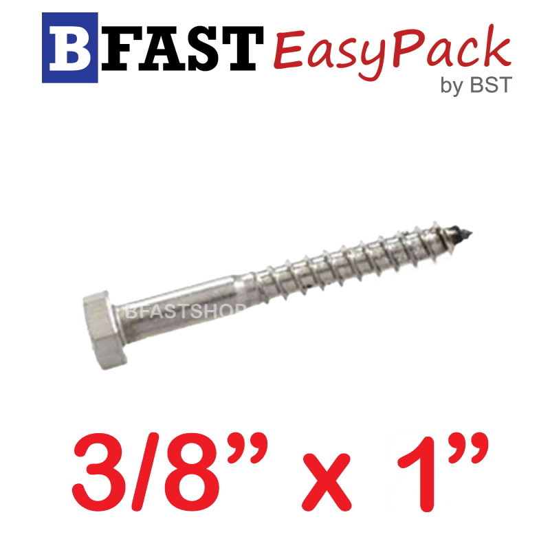 สกรูเกลียวปล่อยขันไม้สแตนเลส 3/8" x 1" ( 1 ตัว/ถุง)