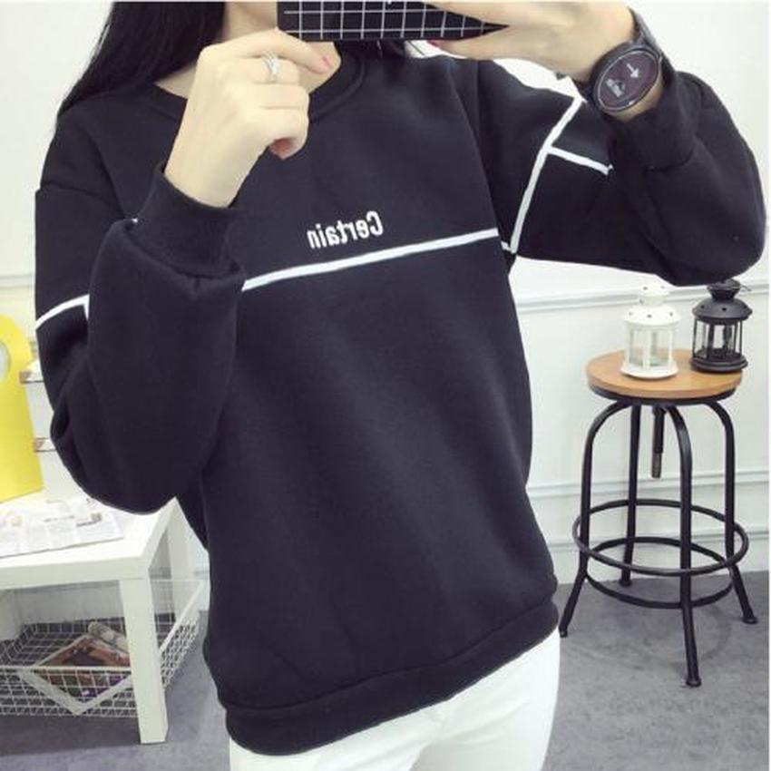 Dolly เสื้อแขนยาวแฟชั่น เสื้อสตรี บุกันหนาวเส้นแถบ (สีดำ)รุ่น028-6270