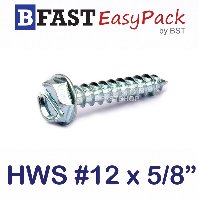 สกรูเกลียวเหล็กหัวเหลี่ยมผ่าติดแหวน HWS #12 x 5/8" (15 ตัว/ถุง)