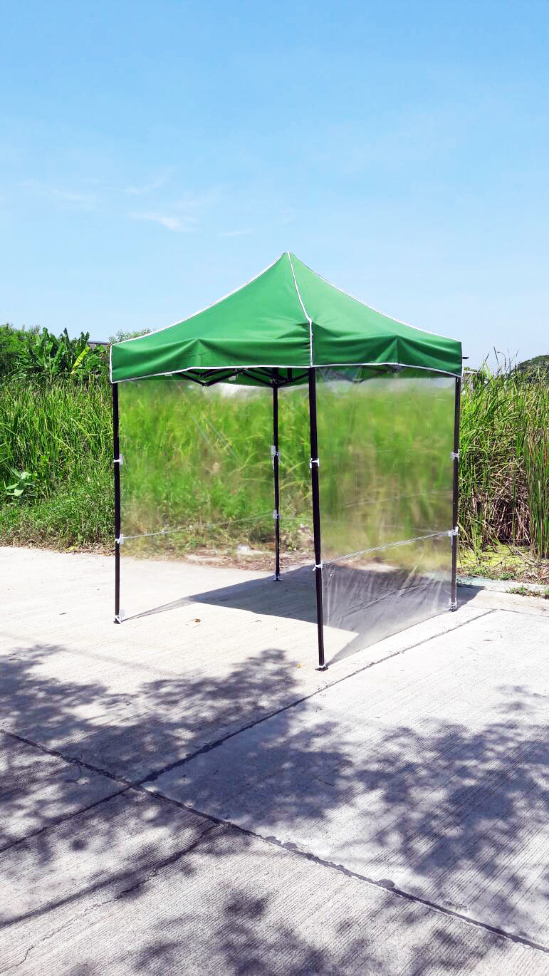 เต็นท์พับได้ สีเขียว ขนาด 2m x 2m พร้อมพลาสติกใส 3 ด้าน
