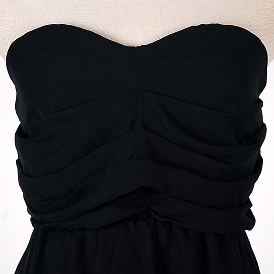 maxi dress ชุดเดรสยาว ชุดเดรสงานแต่งงาน เกาะอก ผ้าชีฟอง สีดำ สามารถใส่ออกงานได้ Asia Street Fashion