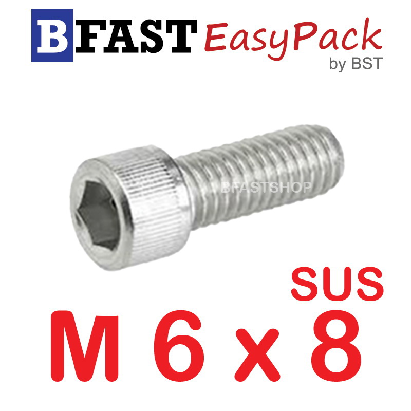 สกรูหัวจมสแตนเลส SUS M 6 x 8 (6 ตัว/ถุง)