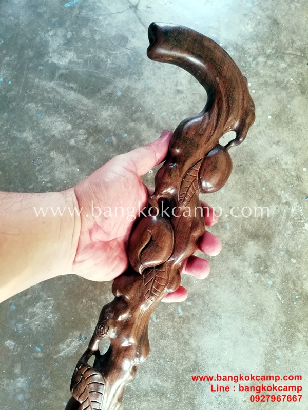 ไม้เท้า แกะลายลูกท้อ ทรงโบราณ สวย คลาสิก (8)