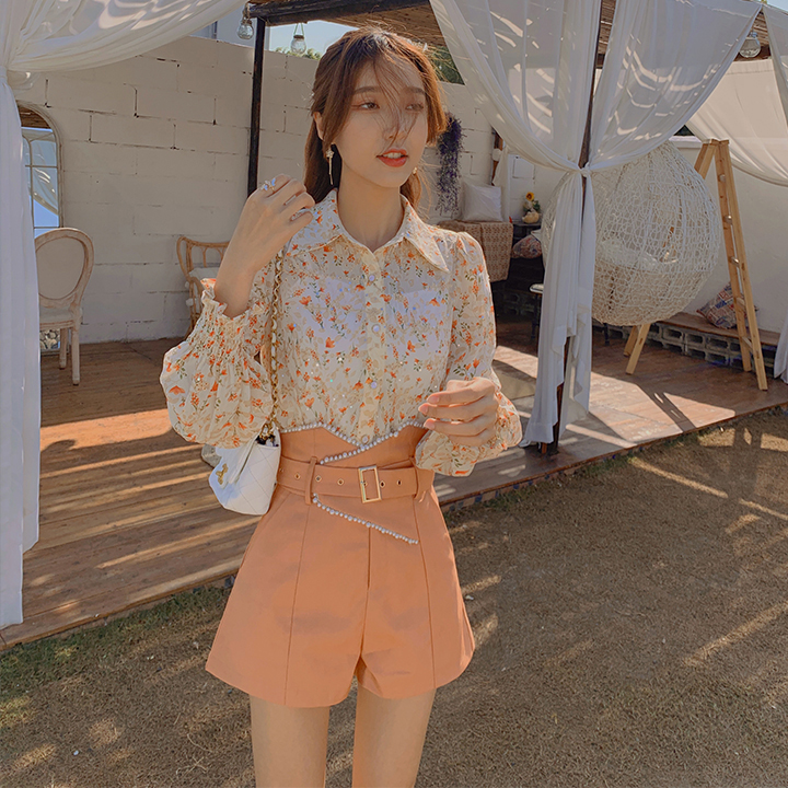 Palglg : พรีออเดอร์ เสื้อเชิ้ตแฟชั่นแขนยาวลายดอกไม้สไตล์วินเทจ แบรนด์แท้