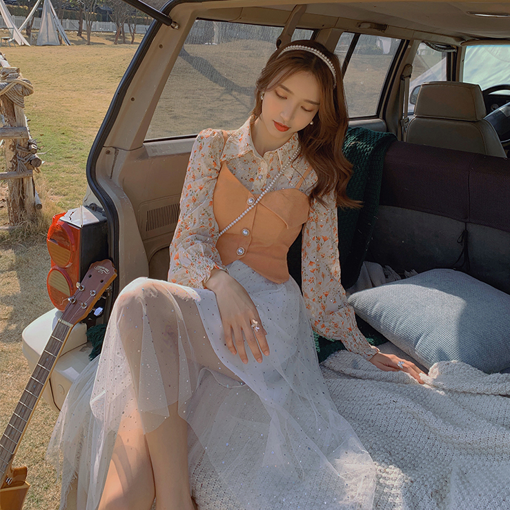 Palglg : พรีออเดอร์ เดรสแฟชั่นสายเดี่ยวน่ารักๆช่วงบนสีส้มตัดต่อผ้ามุ้งสีขาวประดับกริดเตอร์ช่วงล่าง แบรนด์แท้