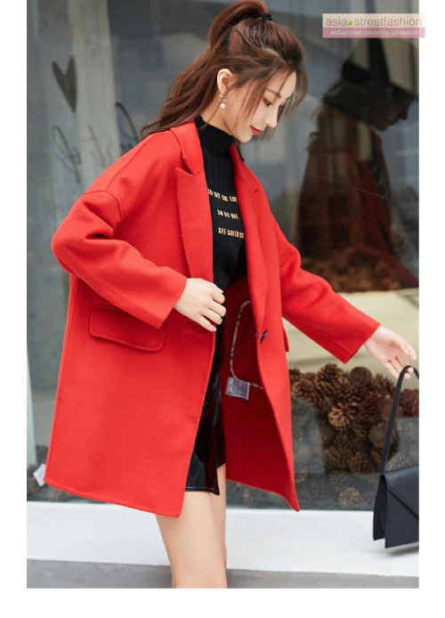 เสื้อโค้ท สไตล์เกาหลี ทรงโคล่ง แบบเก๋ ผ้าหนากันหนาวได้ดี บุซับในกันลม พร้อมส่ง สีแดง