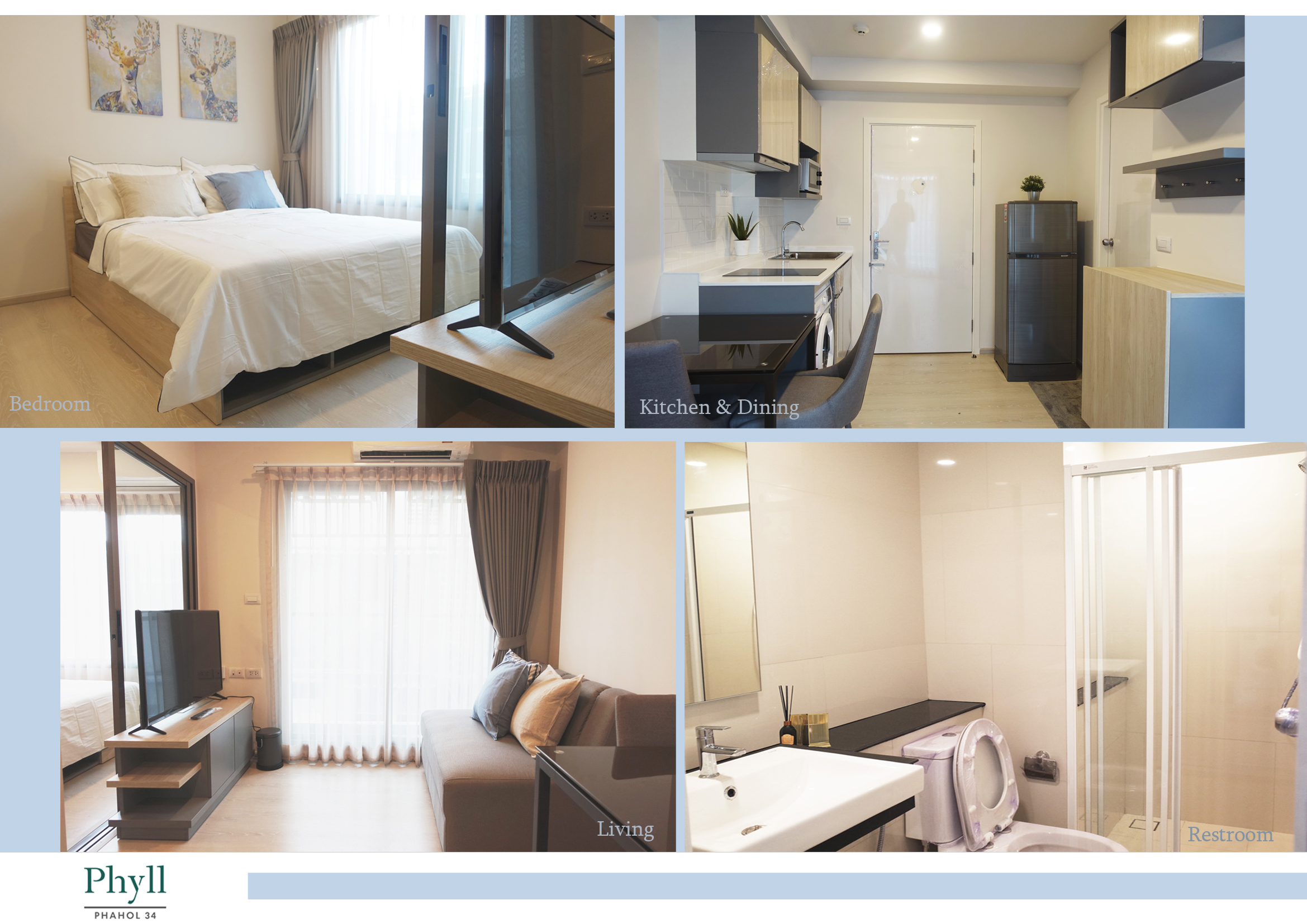 ให้เช่า คอนโดฟีล พหล 34 (Phyll Phahol 34) 1 ห้องนอน 1 ห้องน้ำ ขนาด 26 ตรม. ชั้น 5 ราคา 12500 /ด