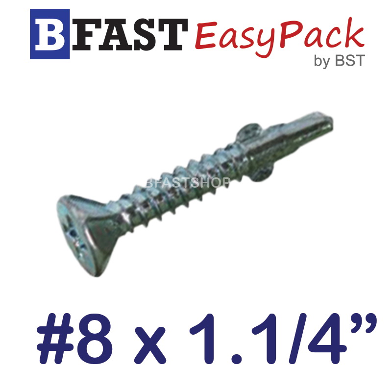 สกรูปลายสว่านเตเปอร์มีปีก F+ #8 x 1.1/4" Wing Tek (25 ตัว/ถุง)