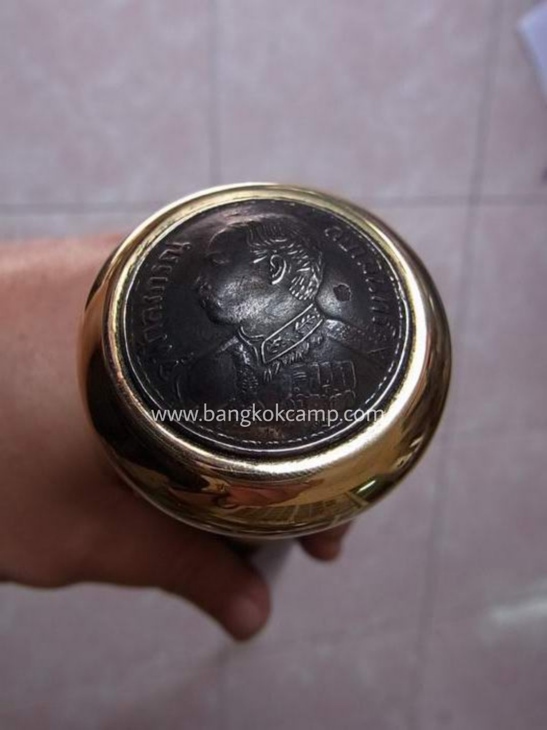 ไม้ตะพด (แบบที่22ดำ ) หัวทองเหลือง ทรงแป้น ร.5