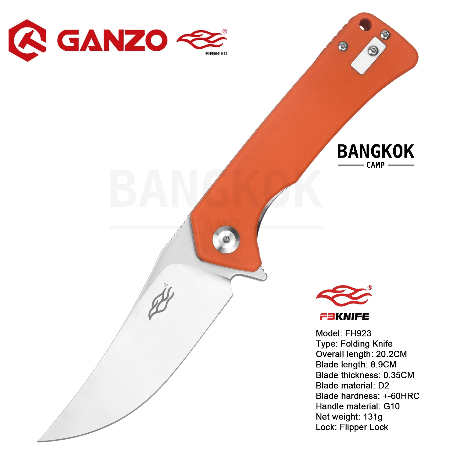 มีดพับ Ganzo กานโซ่ รุ่น FH923 / D2 Steel ของแท้ 100% (สีส้ม / Orange)