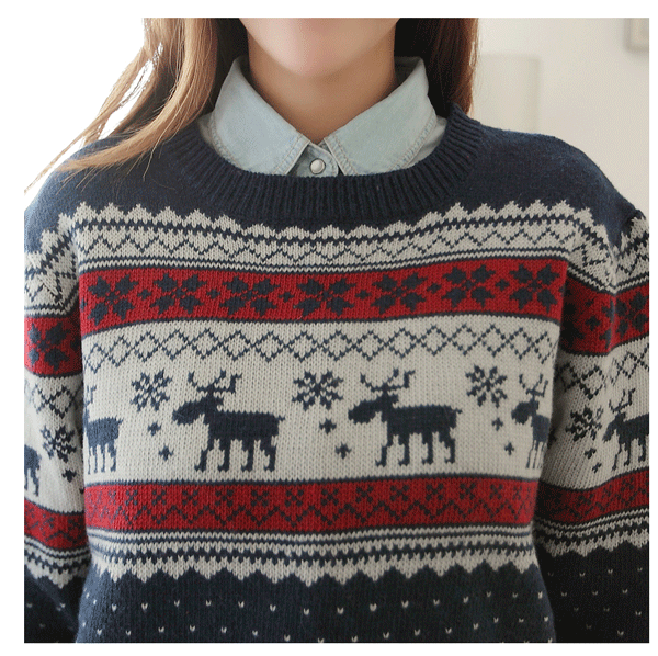 fashion เสื้อกันหนาว ไหมพรม สเวตเตอร์ ลายการ์ตูน คอกลม สีกรม ขาว แดง ใส่เที่ยว น่ารักๆ