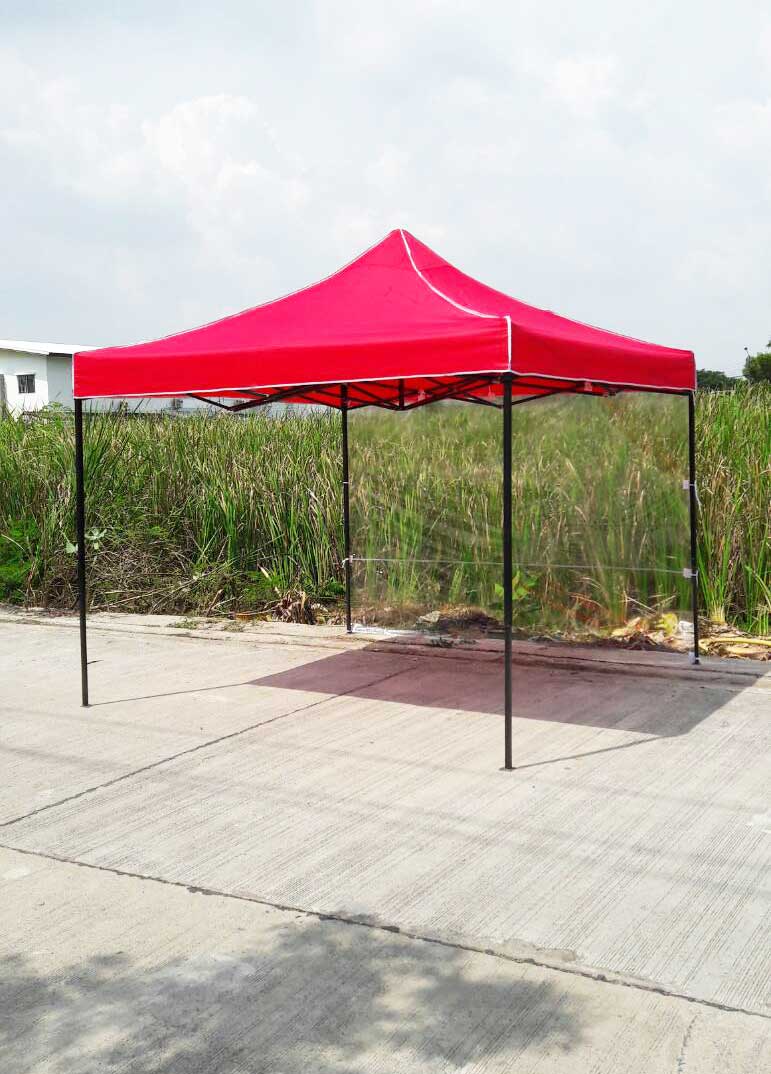 เต็นท์พับได้ สีแดง ขนาด 3m x 3m พร้อมพลาสติกใส 1 ด้าน
