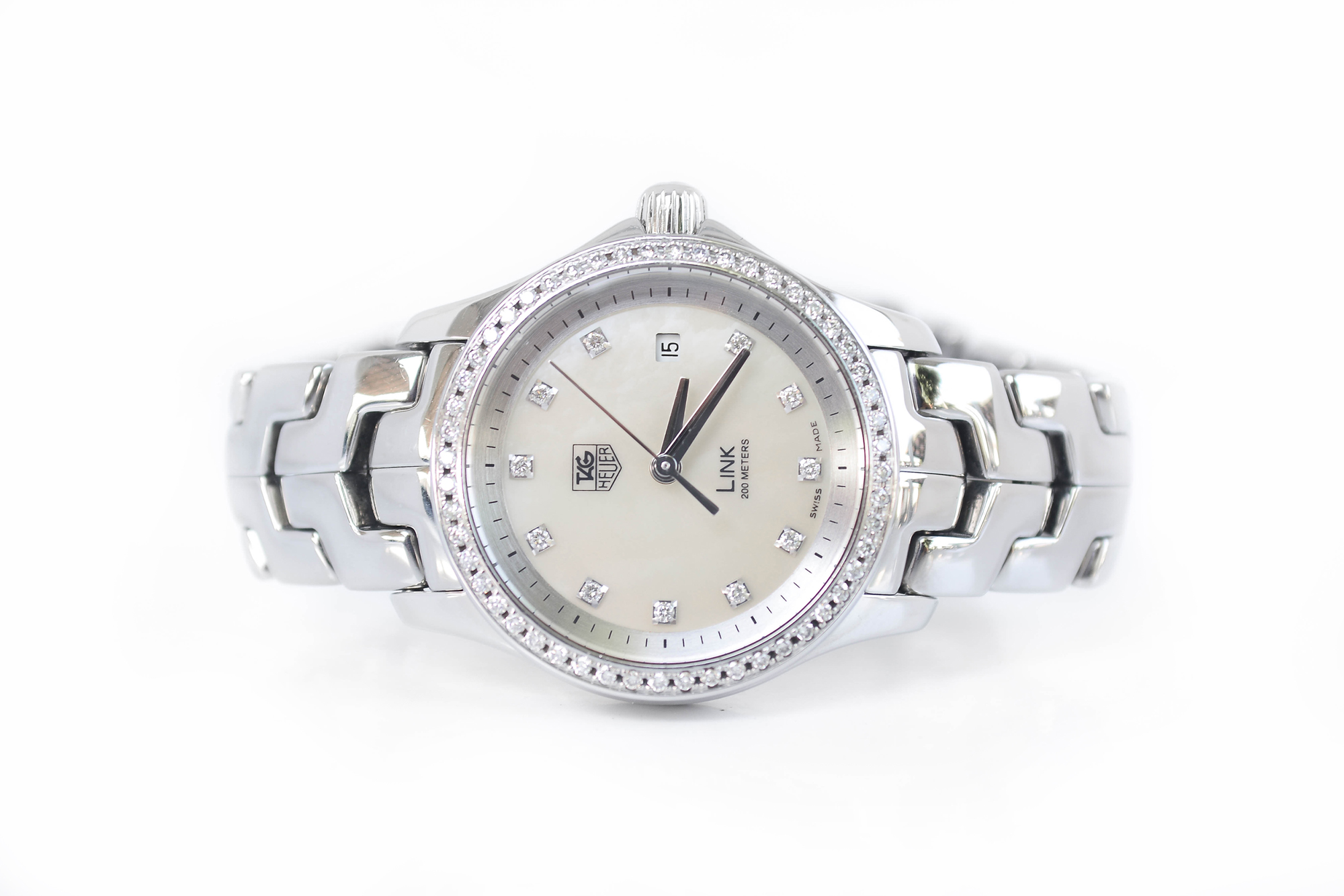 Tag Heuer Link G4 Diamond Lady Size Quartz หน้ามุกขาว หลักเพชร ขอบเพชร