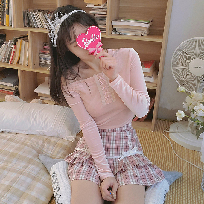 พรีออเดอร์ : เสื้อยืดแฟชั่นน่ารักๆ แขนยาว เนื้อกำมะหยี่สีชมพูหวาน