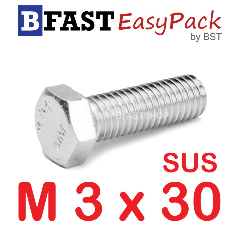 สกรูหัวเหลี่ยมสแตนเลส M3 x 30 (6 ตัว)