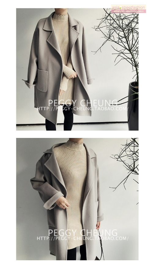 OverCoat เสื้อโค้ทกันหนาว ทรงโคล่งสีเทา ผ้าวูลผสม บุซับในกันลม พร้อมส่ง same pic