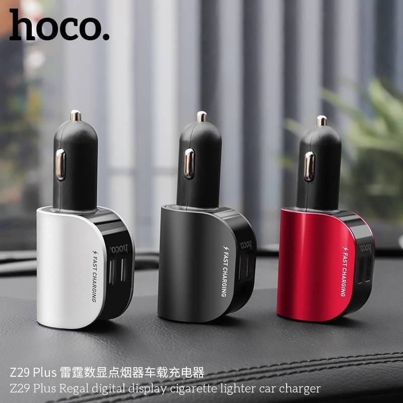 Hoco Z29 Plus Car Charger - ที่ชาร์จในรถยนต์ 2 ช่อง USB 1 ที่จุดบุหรี่ จอLCD บอกสถานะไฟ