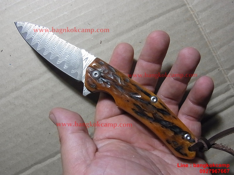 มีดพับ ดามัสกัส Damascus พร้อมซองหนังแท้ (เล่มใหญ่)