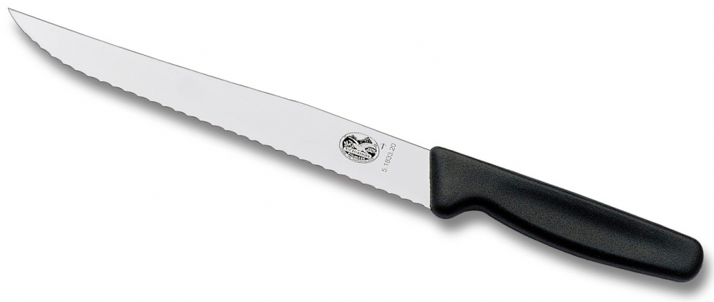 มีดหั่นเนื้อ/สเต๊ก VICTORINOX Carving Knife Serrated, KNIFE PLASTIC HANDLE Made in Switzerland ใหม่ แท้ (5.1833.20B)