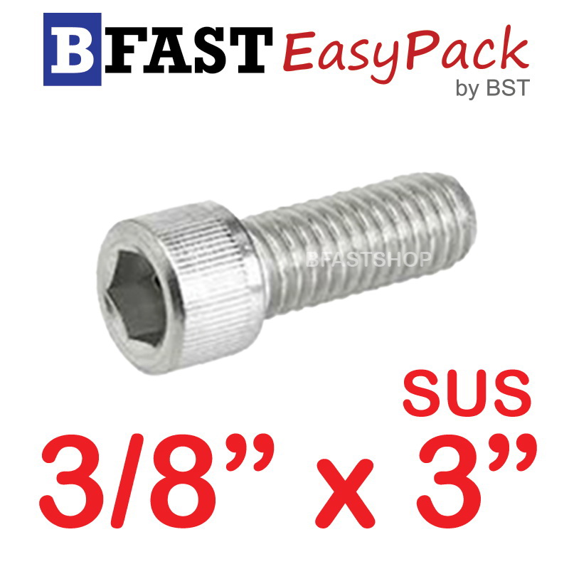 สกรูหัวจมสแตนเลส SUS 3/8" x 3" (1 ตัว/ถุง)