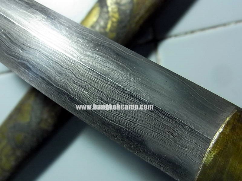 ซามูไรสั้น ดาบญี่ปุ่น ลายมังกรเล่มเล็ก ฮาราคีรี กระไหล่เงิน ใบมีดเป็นเหล็กลาย (ใบมีดดามัสกัส)