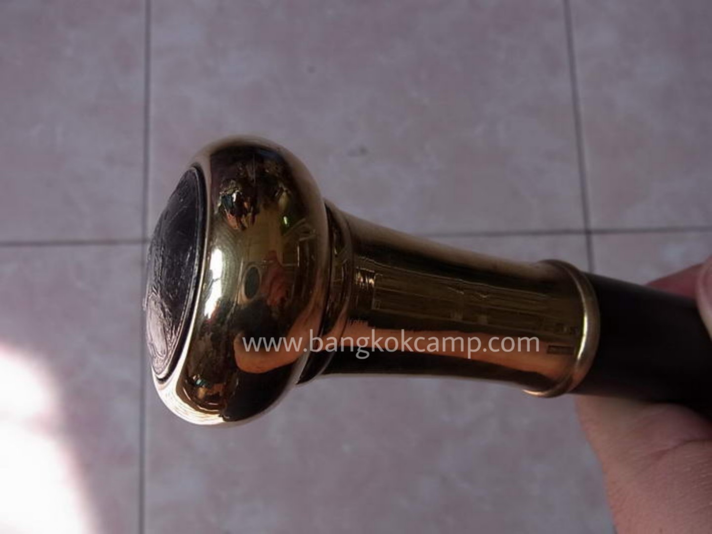 ไม้ตะพด (แบบที่22ดำ ) หัวทองเหลือง ทรงแป้น ร.5