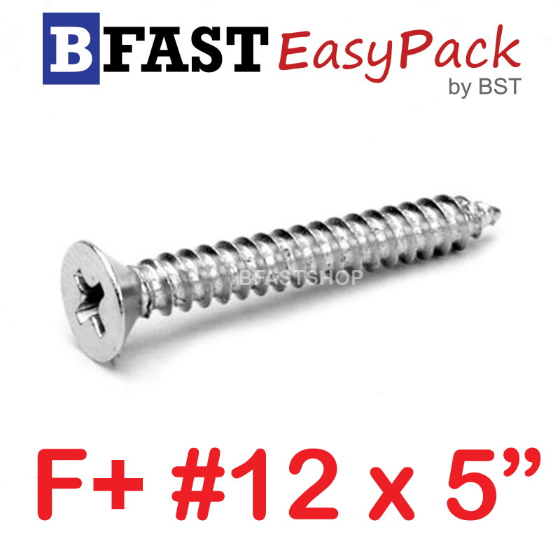 สกรูเกลียวสแตนเลส F+ SUS # 12 X 5" (2 ตัว/ถุง)