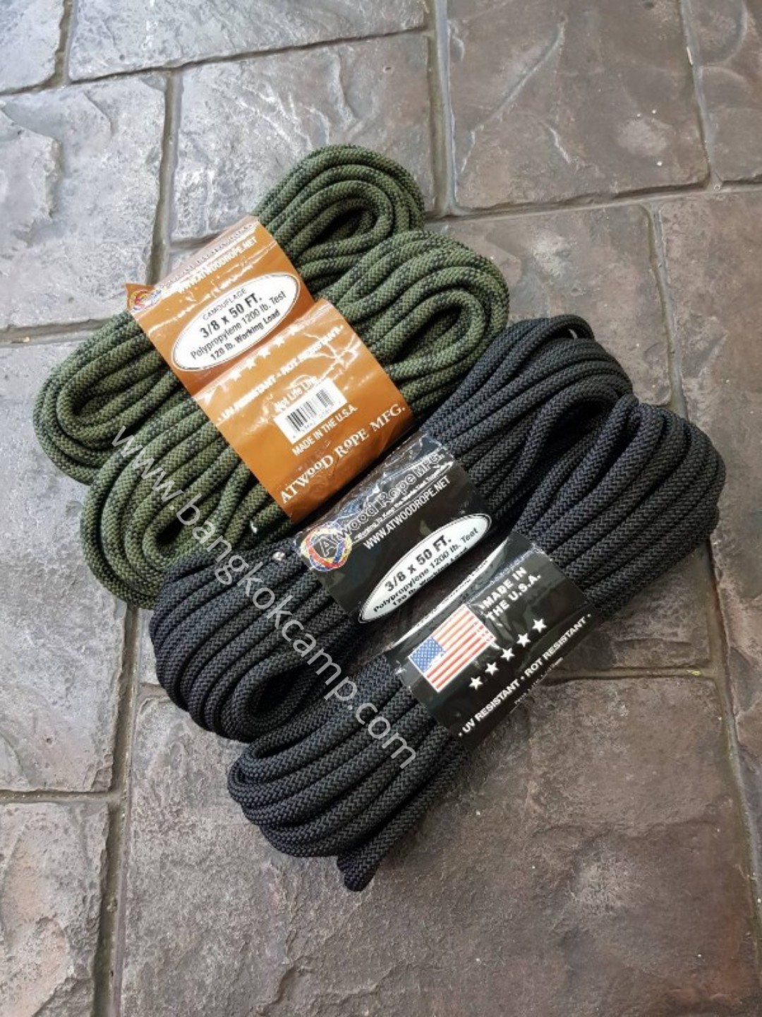 เชือกใช้งานอเนกประสงค์​ Atwood Rope MFG​ ...ขนาด 3/8 x 50FT. (15m.) น้ำหนักได้ 120 Ib (54KGS)... Made in USA.(สีดำ)​