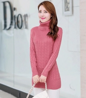 fashion เสื้อไหมพรมคอเต่า สเวตเตอร์ สีชมพู ใส่เที่ยว ทำงาน น่ารักๆ