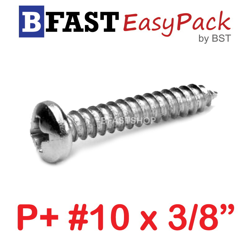 สกรูเกลียวสแตนเลส P+ SUS # 10 x 3/8" (15 ตัว/ถุง)