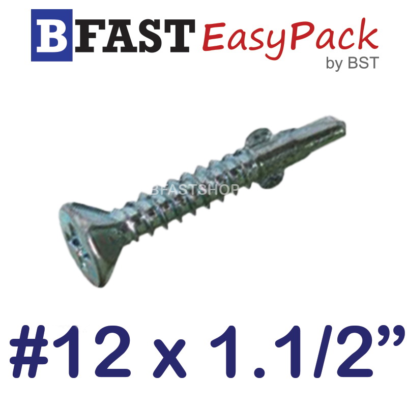 สกรูปลายสว่านเตเปอร์มีปีก F+ #12 x 1.1/2" Wing Tek (15 ตัว/ถุง)