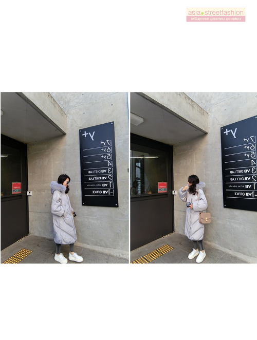 เสื้อกันหนาวฮู้ดดี้ ทรงยาว แต่งเฟอร์หนาฟู เทา งานเกรดดีเหมือนแบบ อุ่นมาก หิมะก็เอาอยู่ (ถอดขนถอดฮู้ดได้)